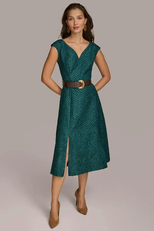 Women Donna Karan Dresses And Jumpsuits VNECK A LINE MIDI DRESS Spruce