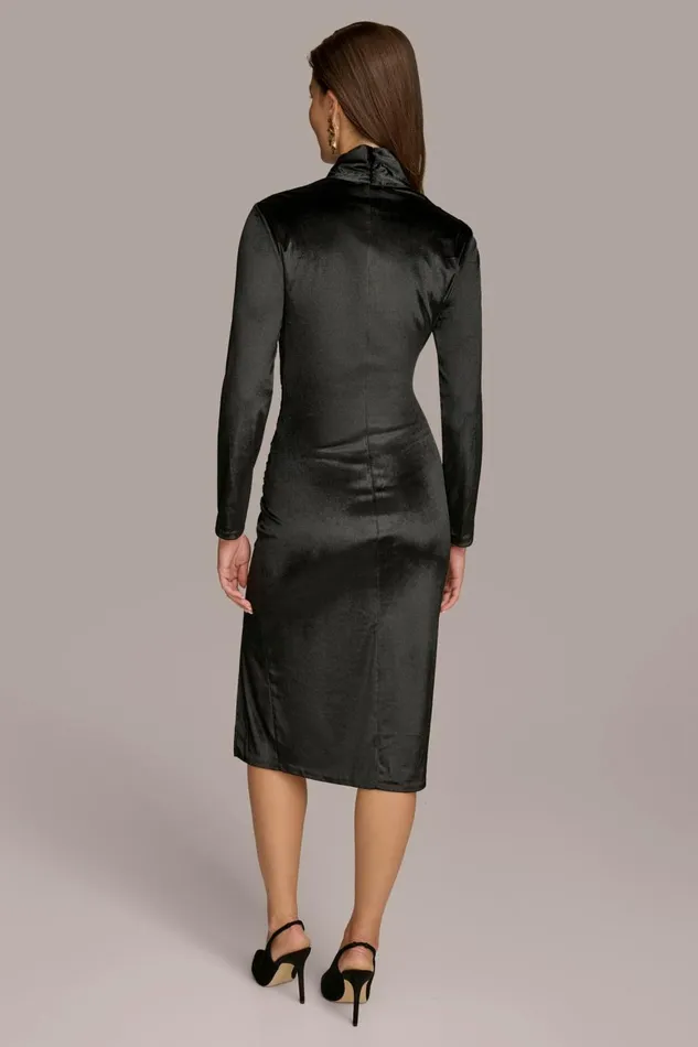 Women Donna Karan Dresses And Jumpsuits VELVET ASYMMETRICAL NECK SHEATH DRESS Black