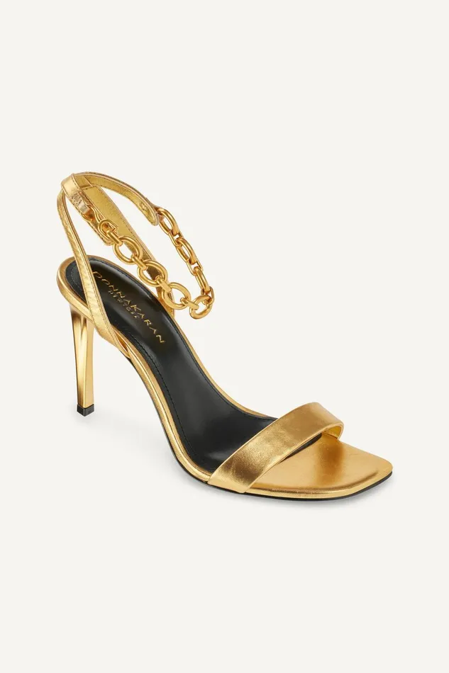 Women Donna Karan Heels And Wedges CORIN CHAIN ANKLE STRAP SANDAL Gold