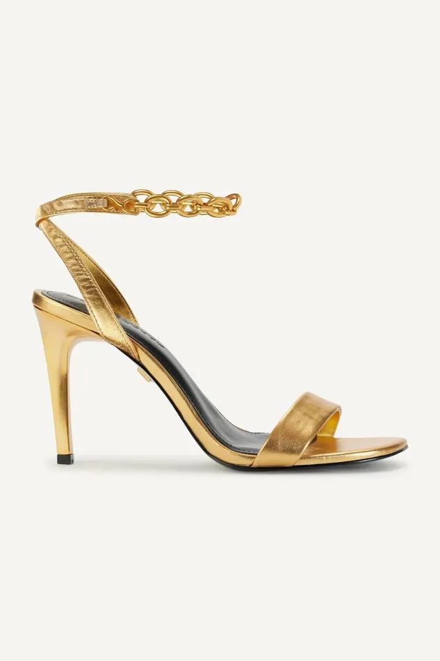 Women Donna Karan Heels And Wedges CORIN CHAIN ANKLE STRAP SANDAL Gold