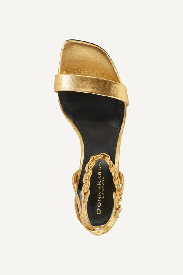 Women Donna Karan Heels And Wedges CORIN CHAIN ANKLE STRAP SANDAL Gold