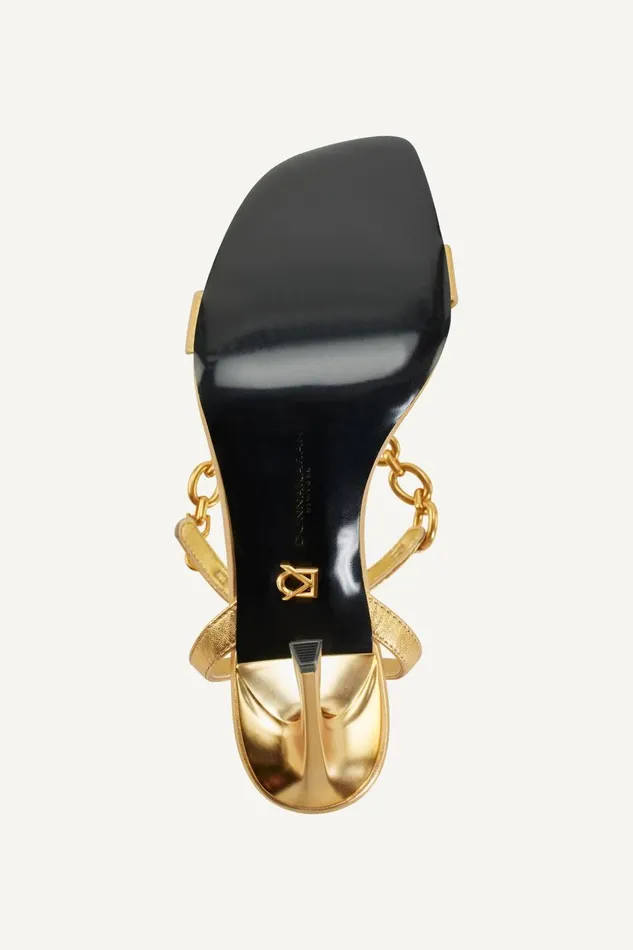 Women Donna Karan Heels And Wedges CORIN CHAIN ANKLE STRAP SANDAL Gold