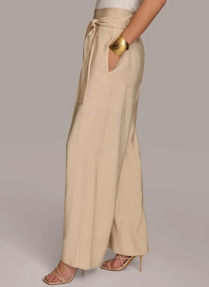 Women Donna Karan Pants HIGH WAIST WIDE LEG Sand