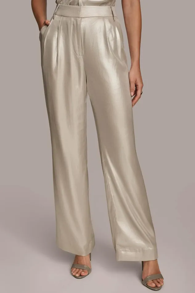 Women Donna Karan Pants NOVELTY PLEATED WIDE LEG TROUSER Silver