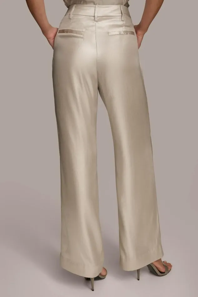 Women Donna Karan Pants NOVELTY PLEATED WIDE LEG TROUSER Silver