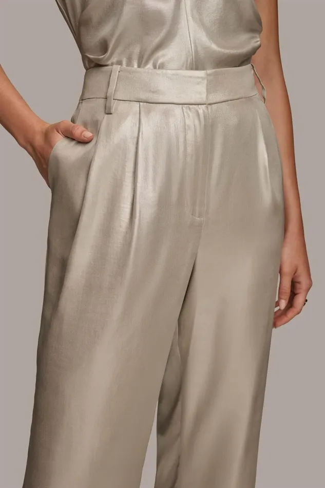 Women Donna Karan Pants NOVELTY PLEATED WIDE LEG TROUSER Silver