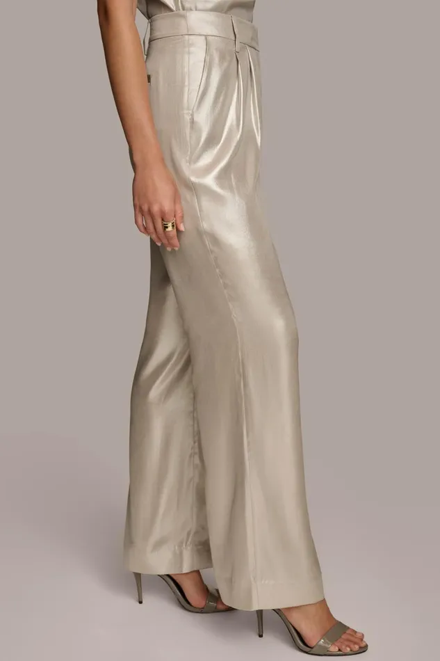 Women Donna Karan Pants NOVELTY PLEATED WIDE LEG TROUSER Silver