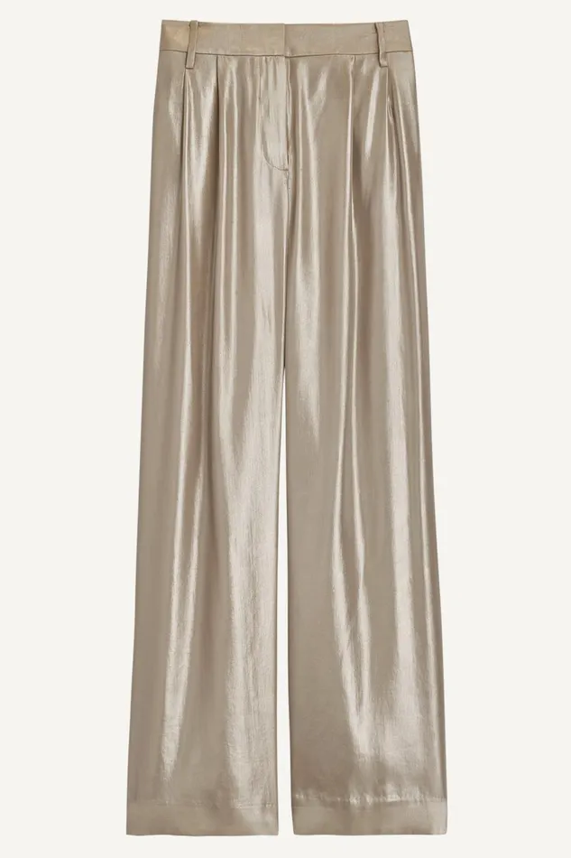 Women Donna Karan Pants NOVELTY PLEATED WIDE LEG TROUSER Silver