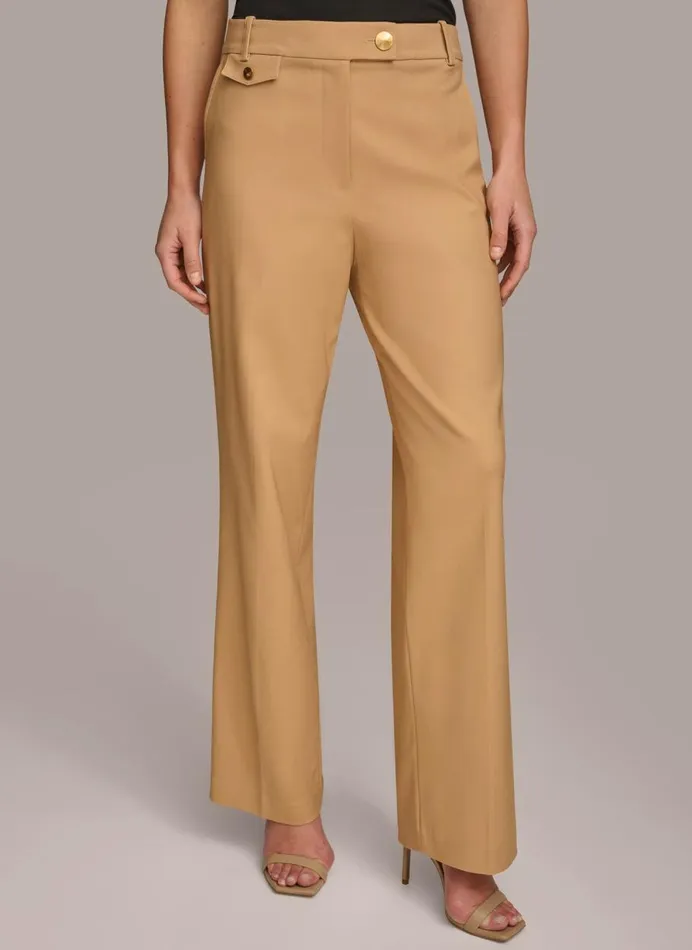 Women Donna Karan Pants STRAIGHT LEG TROUSER WITH TAB WAIST DETAIL Fawn