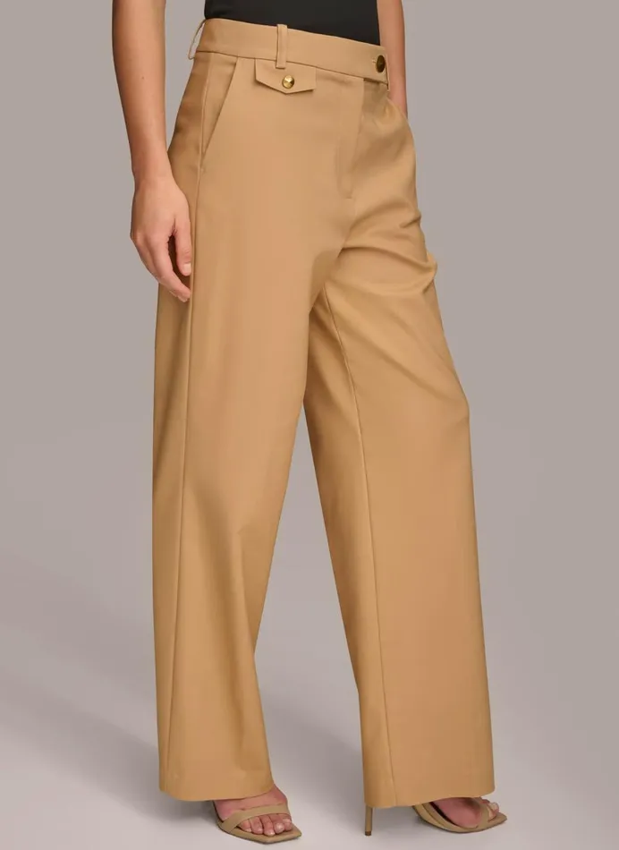 Women Donna Karan Pants STRAIGHT LEG TROUSER WITH TAB WAIST DETAIL Fawn
