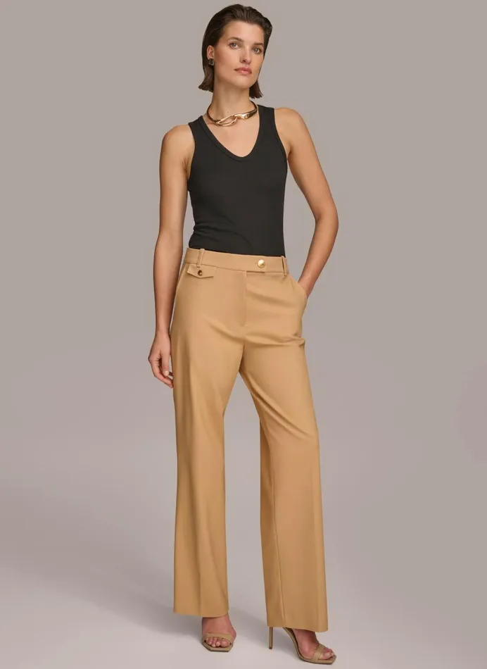 Women Donna Karan Pants STRAIGHT LEG TROUSER WITH TAB WAIST DETAIL Fawn