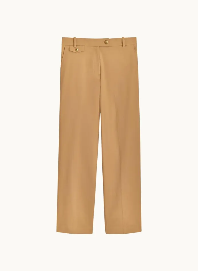 Women Donna Karan Pants STRAIGHT LEG TROUSER WITH TAB WAIST DETAIL Fawn