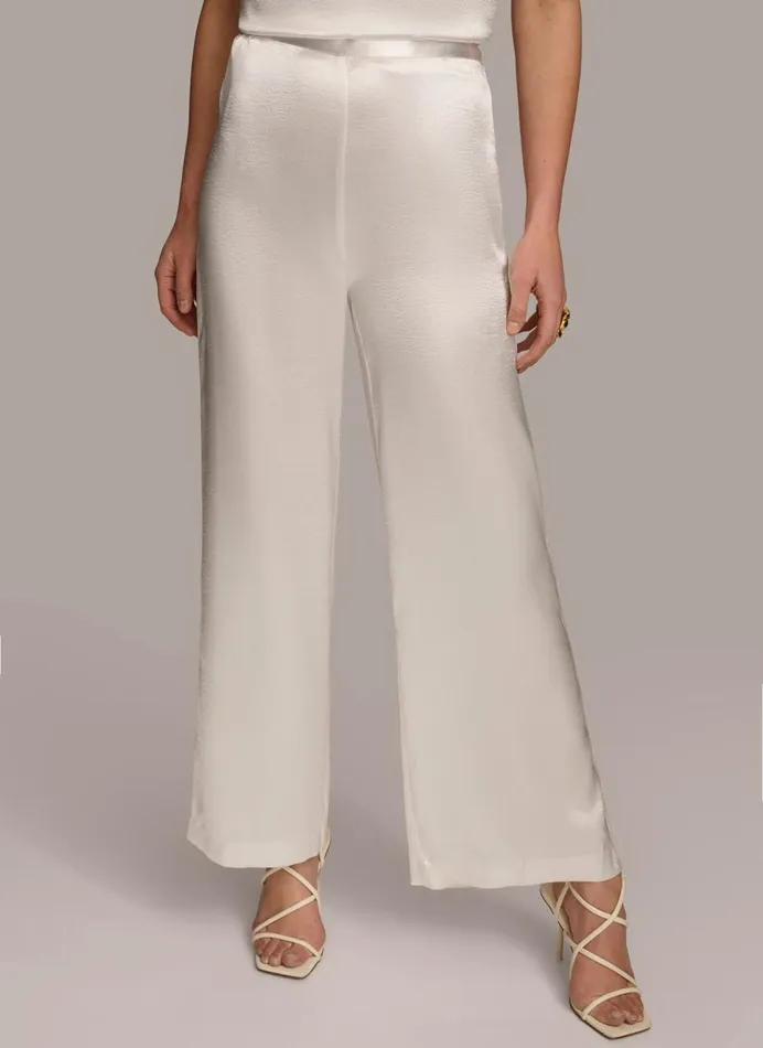 Women Donna Karan Pants WIDE LEG FLAT FRONT Cream