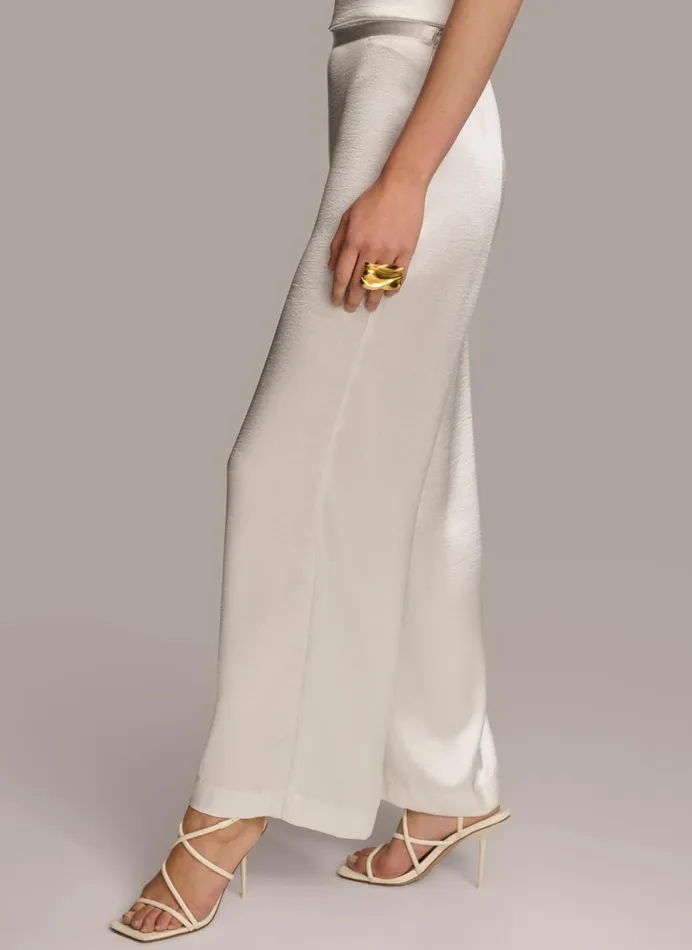 Women Donna Karan Pants WIDE LEG FLAT FRONT Cream