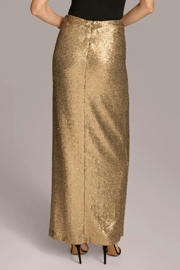 Women Donna Karan Skirts FRONT KNOT SEQUIN SKIRT Antique Gold