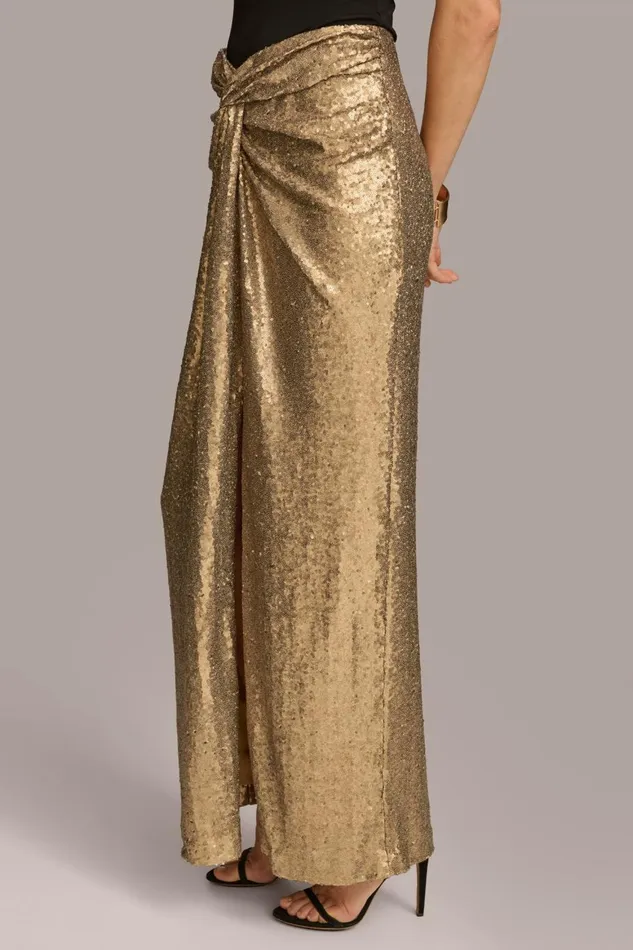 Women Donna Karan Skirts FRONT KNOT SEQUIN SKIRT Antique Gold