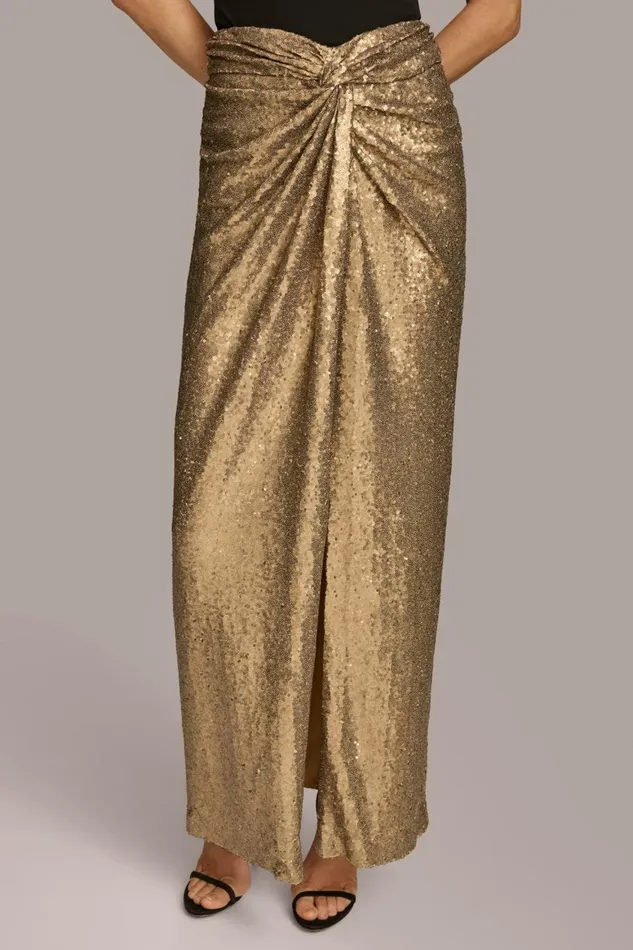Women Donna Karan Skirts FRONT KNOT SEQUIN SKIRT Antique Gold