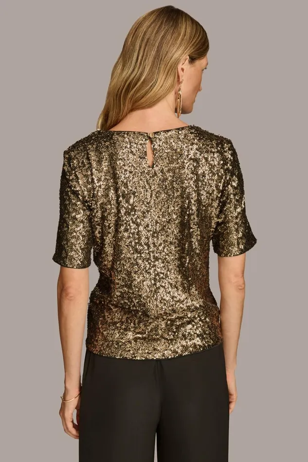 Women Donna Karan Sweaters And Tops ALL OVER SEQUIN CREW NECK TOP Blackgold