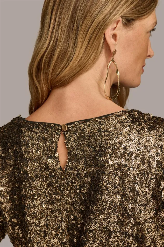 Women Donna Karan Sweaters And Tops ALL OVER SEQUIN CREW NECK TOP Blackgold