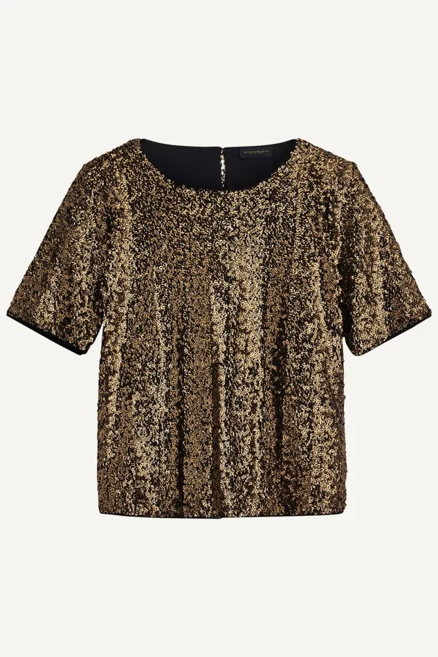 Women Donna Karan Sweaters And Tops ALL OVER SEQUIN CREW NECK TOP Blackgold