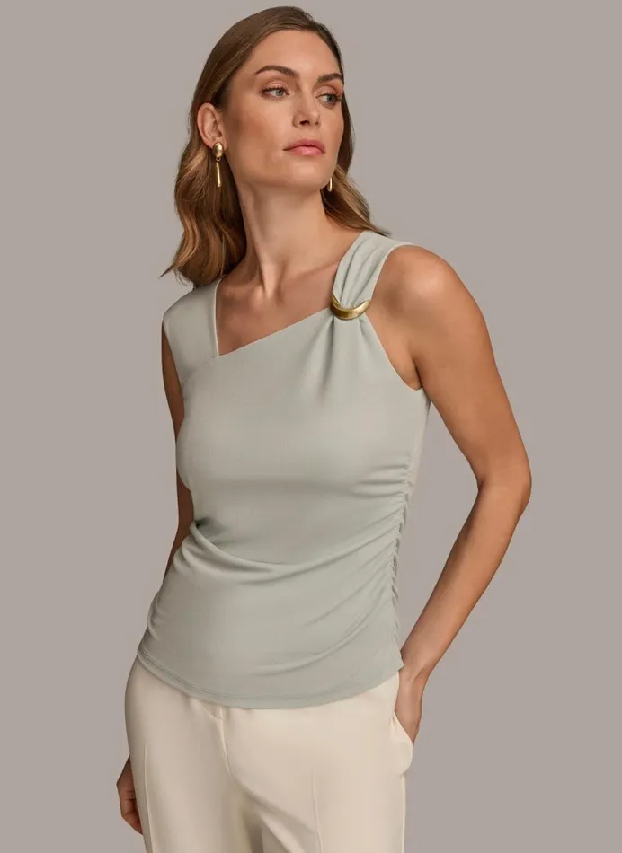 Women Donna Karan Sweaters And Tops ASYMMETRICAL TOP WITH HARDWARE Blue Frost