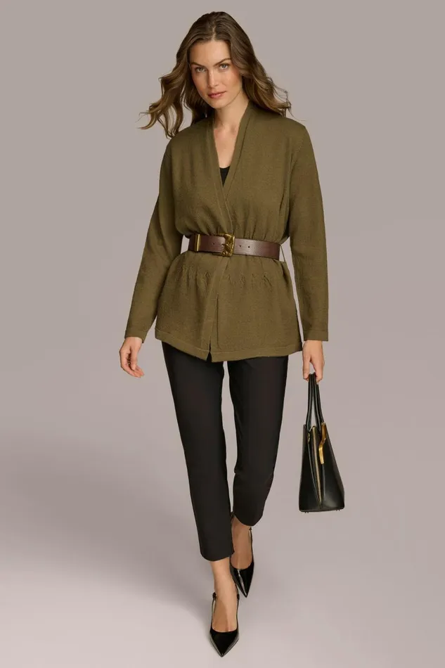 Women Donna Karan Sweaters And Tops BELTED SWEATER Beech