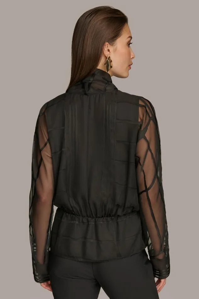Women Donna Karan Sweaters And Tops BURNOUT FAUX WRAP BLOUSE Black