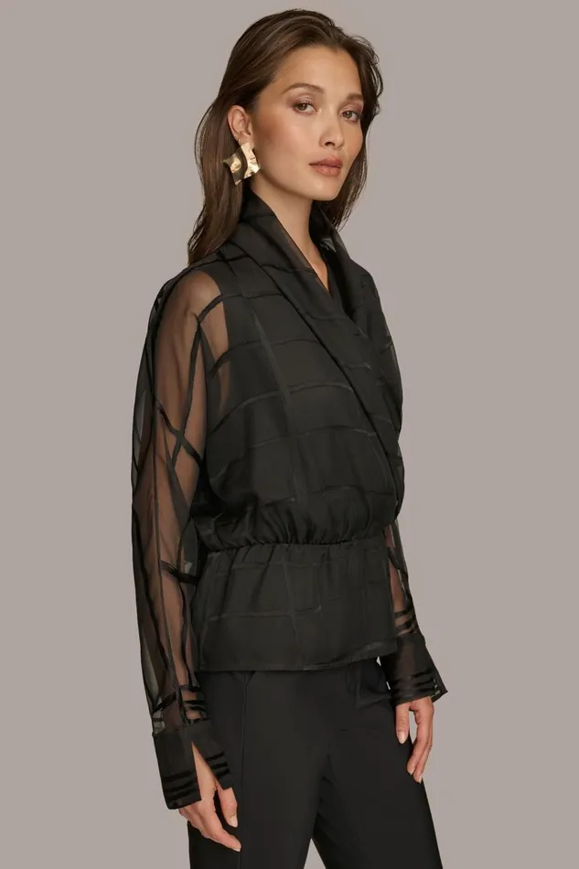 Women Donna Karan Sweaters And Tops BURNOUT FAUX WRAP BLOUSE Black