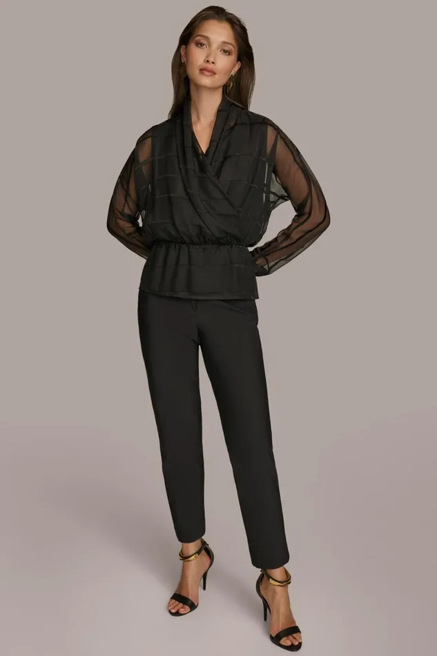 Women Donna Karan Sweaters And Tops BURNOUT FAUX WRAP BLOUSE Black