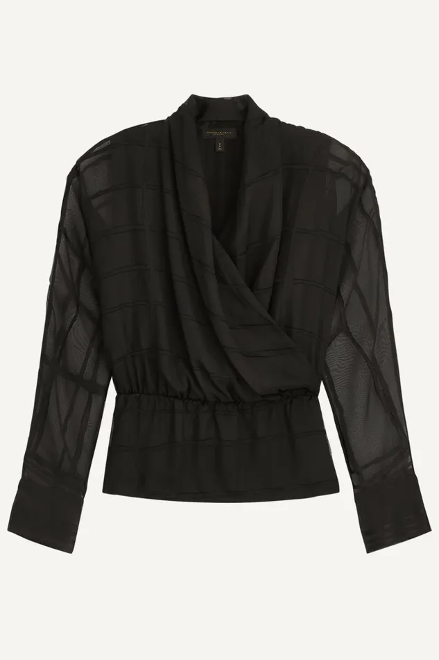 Women Donna Karan Sweaters And Tops BURNOUT FAUX WRAP BLOUSE Black