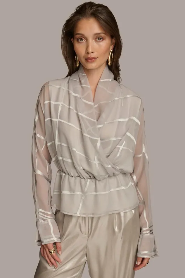 Women Donna Karan Sweaters And Tops BURNOUT FAUX WRAP BLOUSE Pavement