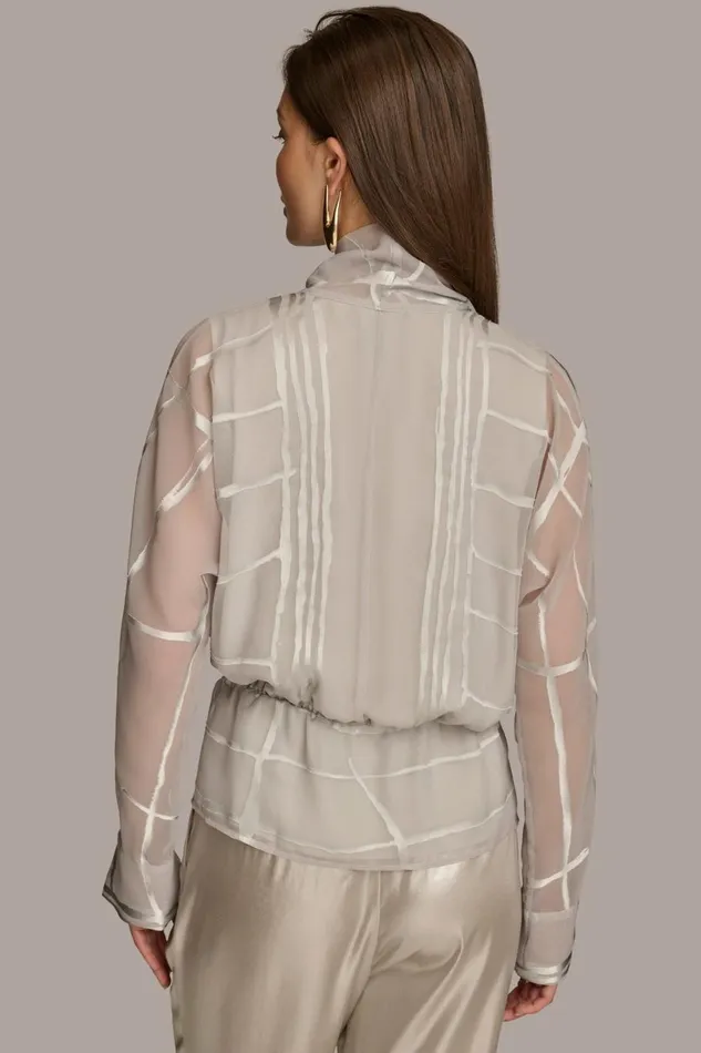 Women Donna Karan Sweaters And Tops BURNOUT FAUX WRAP BLOUSE Pavement