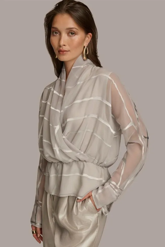 Women Donna Karan Sweaters And Tops BURNOUT FAUX WRAP BLOUSE Pavement