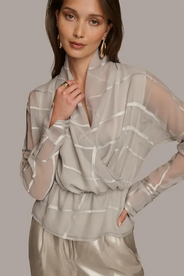 Women Donna Karan Sweaters And Tops BURNOUT FAUX WRAP BLOUSE Pavement