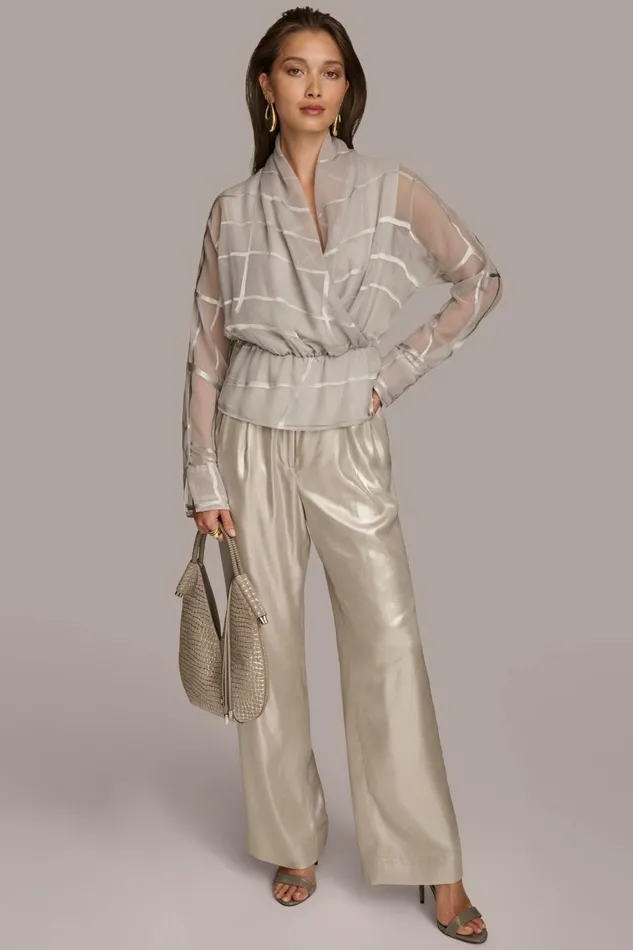 Women Donna Karan Sweaters And Tops BURNOUT FAUX WRAP BLOUSE Pavement
