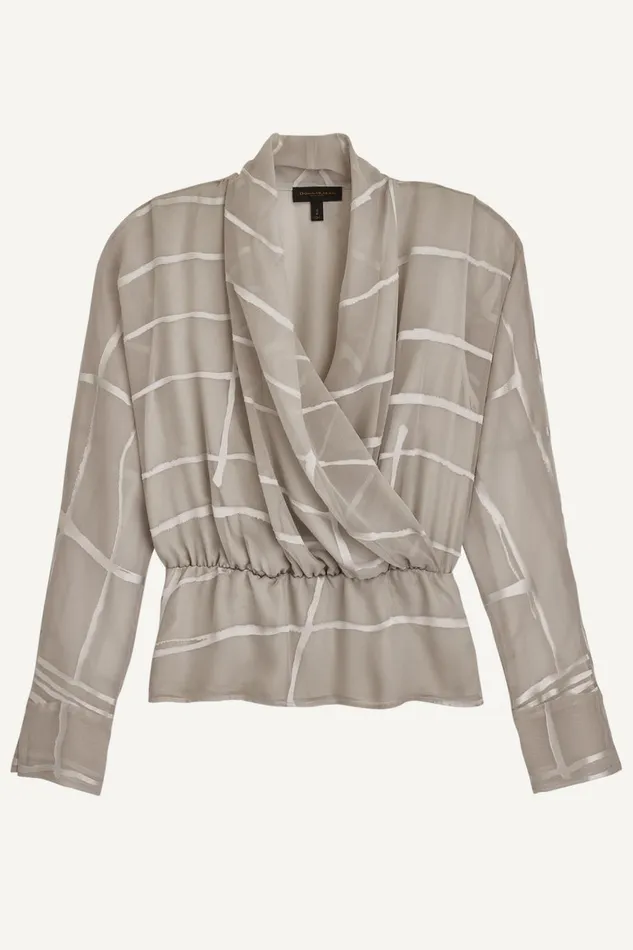 Women Donna Karan Sweaters And Tops BURNOUT FAUX WRAP BLOUSE Pavement