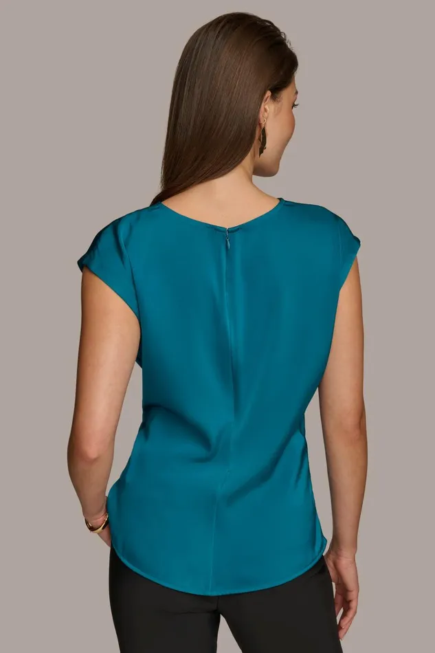 Women Donna Karan Sweaters And Tops CAP SLEEVE BLOUSE Empire Teal