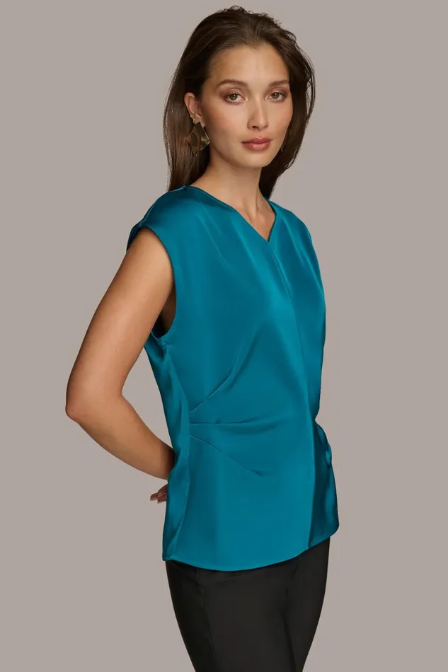 Women Donna Karan Sweaters And Tops CAP SLEEVE BLOUSE Empire Teal
