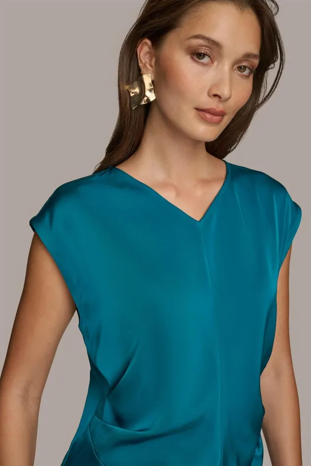 Women Donna Karan Sweaters And Tops CAP SLEEVE BLOUSE Empire Teal