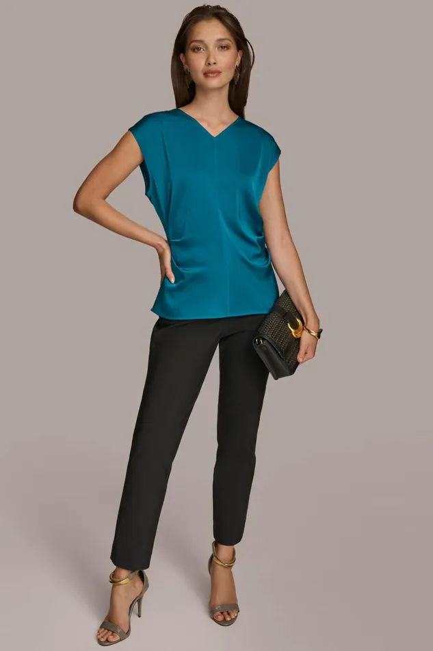 Women Donna Karan Sweaters And Tops CAP SLEEVE BLOUSE Empire Teal