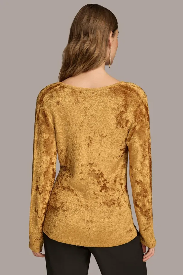 Women Donna Karan Sweaters And Tops COWL NECK TOP Antique Gold