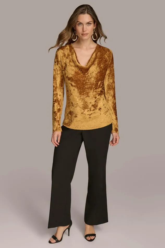 Women Donna Karan Sweaters And Tops COWL NECK TOP Antique Gold
