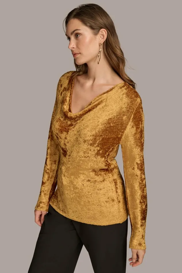 Women Donna Karan Sweaters And Tops COWL NECK TOP Antique Gold