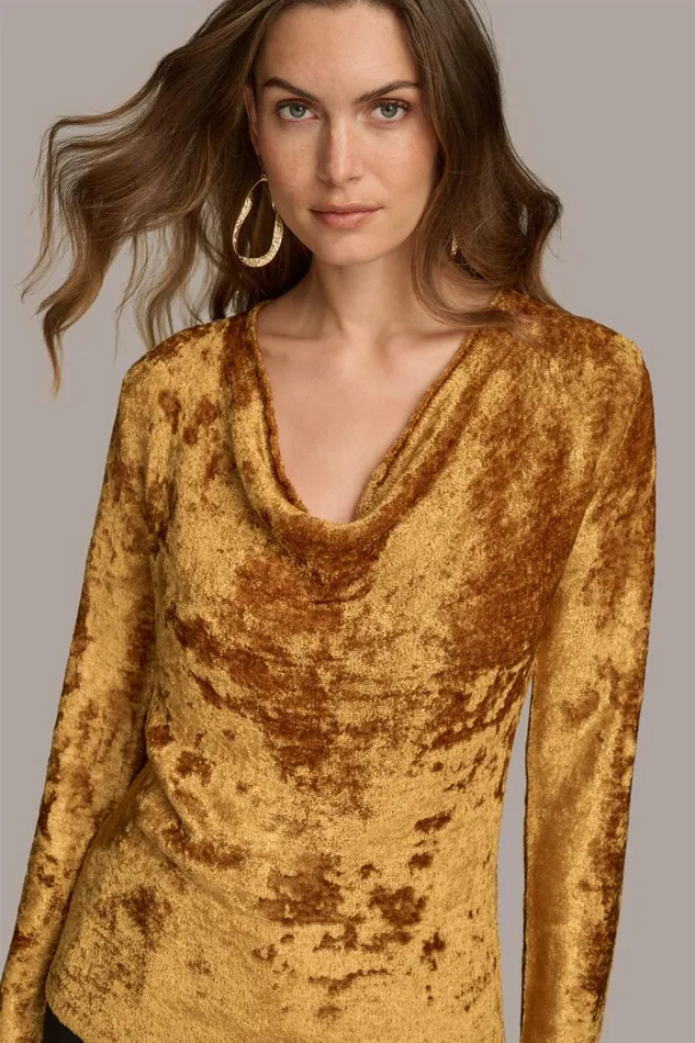 Women Donna Karan Sweaters And Tops COWL NECK TOP Antique Gold