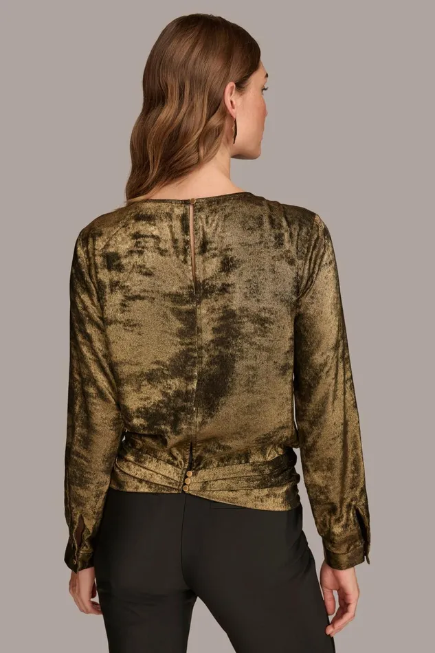 Women Donna Karan Sweaters And Tops CREW FAUX WRAP TOP Goldblack
