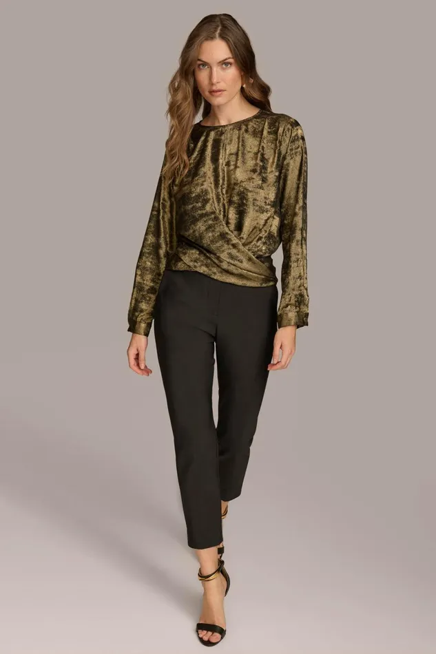 Women Donna Karan Sweaters And Tops CREW FAUX WRAP TOP Goldblack