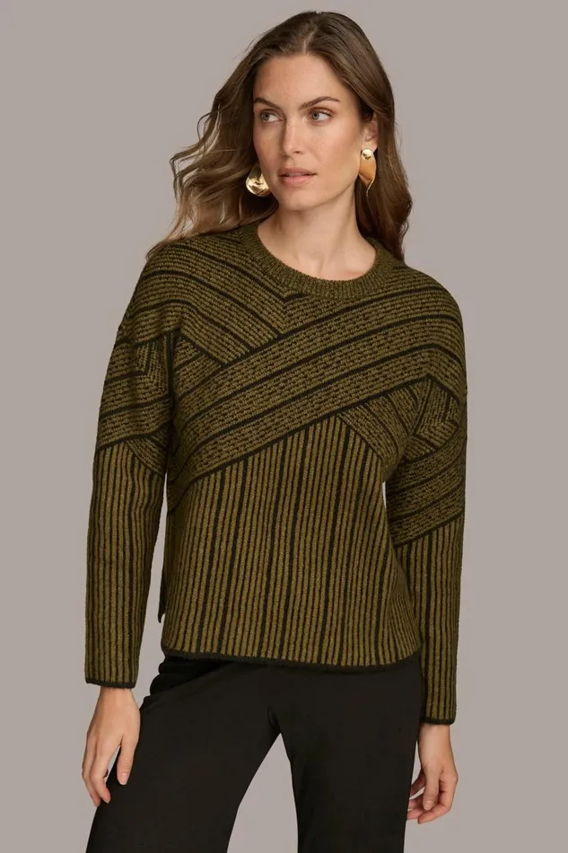Women Donna Karan Sweaters And Tops CREW NECK WITH CRISS CROSS DETAIL Brown Multi