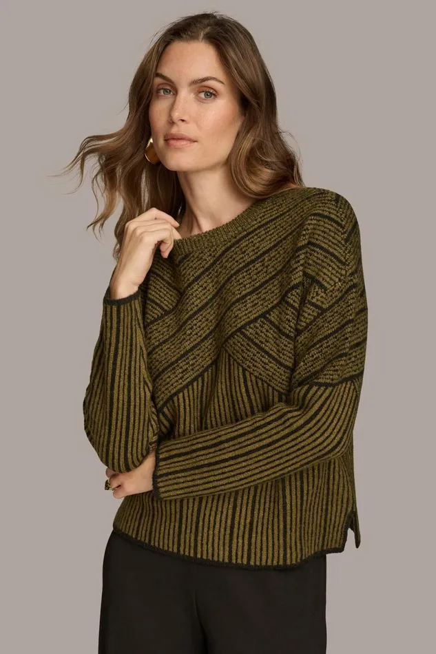 Women Donna Karan Sweaters And Tops CREW NECK WITH CRISS CROSS DETAIL Brown Multi