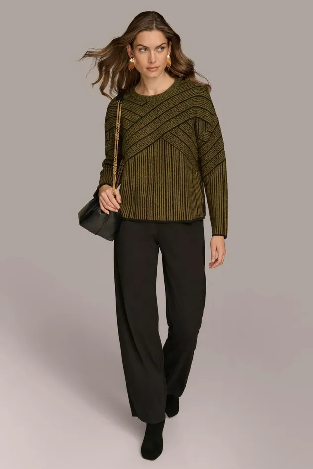Women Donna Karan Sweaters And Tops CREW NECK WITH CRISS CROSS DETAIL Brown Multi