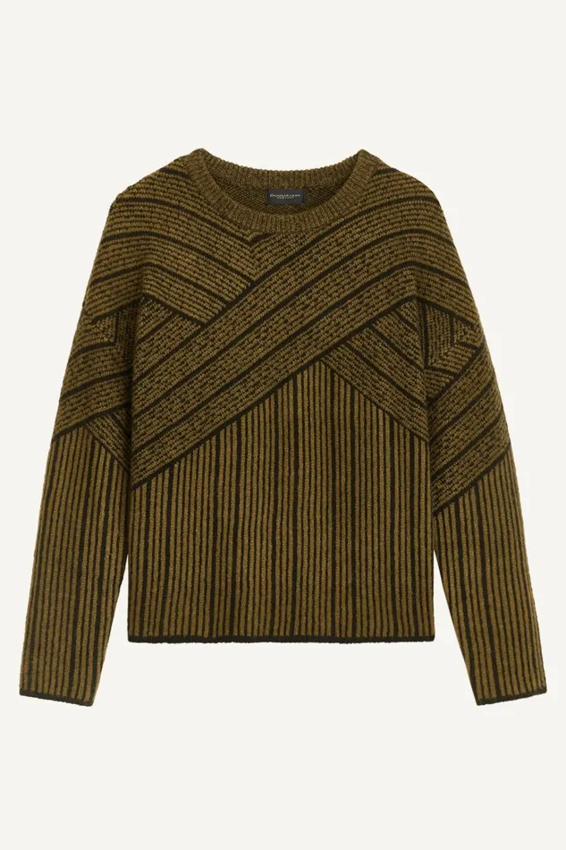 Women Donna Karan Sweaters And Tops CREW NECK WITH CRISS CROSS DETAIL Brown Multi
